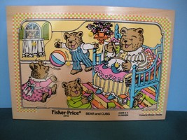 Vtg. Fisher Price Pick-Up &#39;N Peek #2714 Bear and Cubs Wooden Puzzle EXC++ (A) - £21.57 GBP
