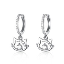 Hoop Earrings Silver 925 Gold Lovely Cat AAA Zircon Shiny Ear Rings Fine Jewelry - £17.59 GBP