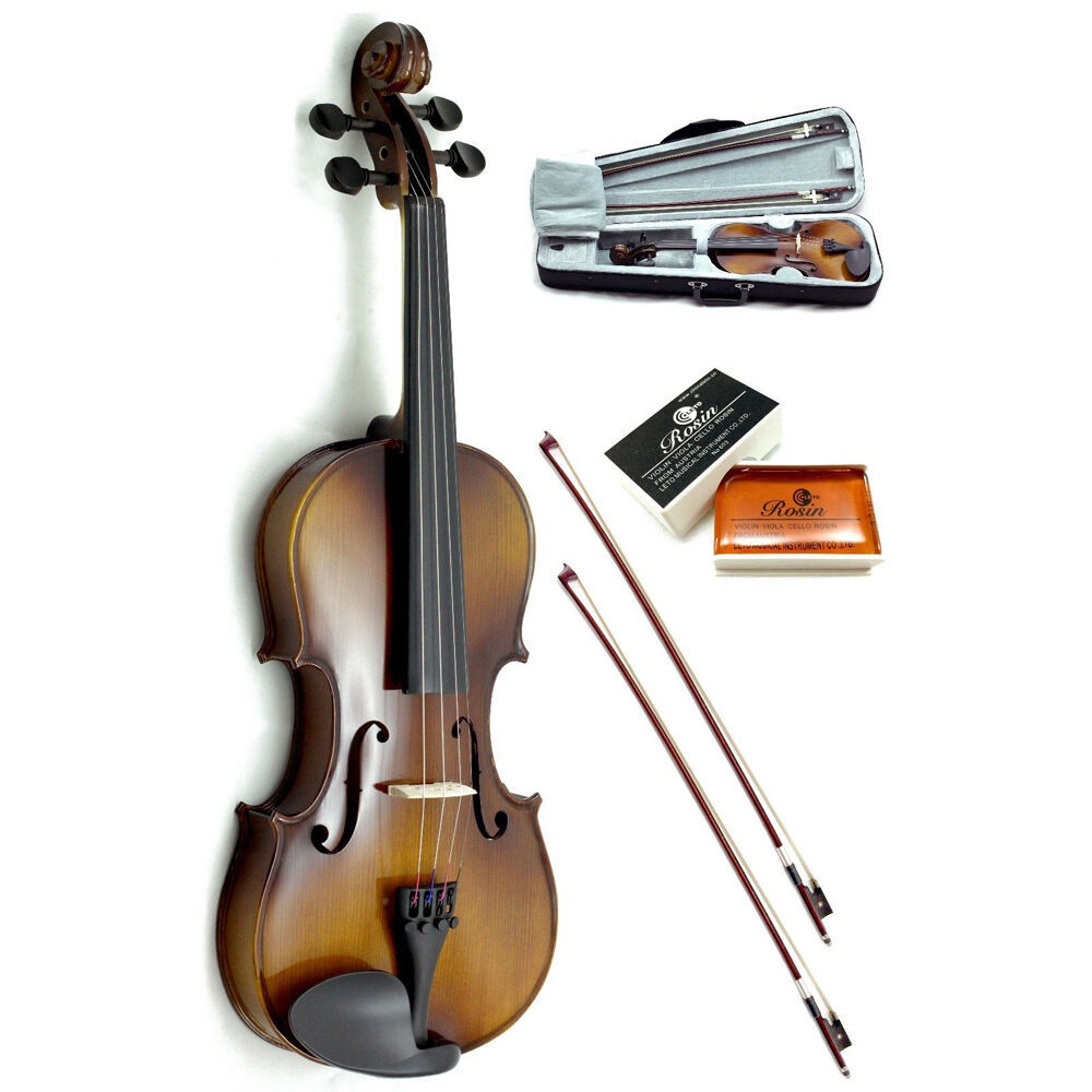 New 1/10 Solid Wood Violin w Case , 2 Bows & Rosin - $47.99