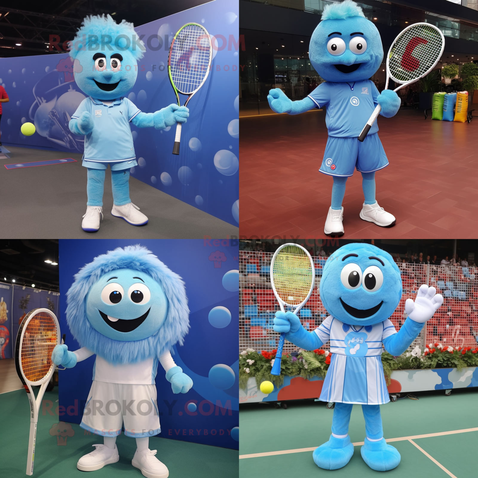 Sky Blue Tennis Racket mascot costume character dressed with a Jumpsuit ... - $1,199.00