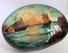 Painted one of a kind fedoskino russian lacquer box &quot;ships on the open sea&quot; - £318.33 GBP