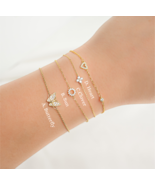 Diamond Charm Bracelet, Sterling Silver Butterfly Bracelet, Heart Bracelet - $20.29