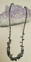 Jewel Tones Dangle Fringe Faceted Beads Beaded Gun Metal Necklace Lia Sophia  - £14.45 GBP