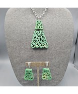 Vtg Kramer Necklace Earring Set Clip On Green Acrylic Scroll Statement P... - $299.99