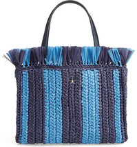 Kate Spade medium sam woven raffia satchel Stripe Straw Tote ~NWT~ Blue - £117.12 GBP