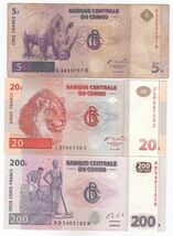 Congo, 3, 20, 200 Francs, Ensemble 3, Différentes Billets de Banque - $18.51