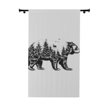 Personalized Custom Forest and Black Bear Illustration Blackout Curtain - Black  - £49.40 GBP