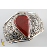 Sterling Silver Extra Wide Cuff Bracelet Orange Jasper Stone Unique Gift - $730.52 CAD