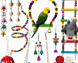 Bird Parrot Swing Chewing Toy Set 15PCS Wooden Hanging Bell with Hammock... - $33.31