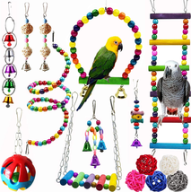 Bird Parrot Swing Chewing Toy Set 15PCS Wooden Hanging Bell with Hammock... - $33.31