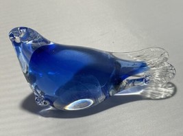 Vintage Art Glass Seal / Sea Lion Paperweight Figurine Cobalt Blue &amp; Clear Glass - £9.63 GBP