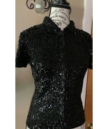 Oscar de la Renta Black Sequin Blouse Shirt Top Size XS Formal Party Wed... - $50.00