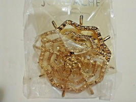 Vintage Jordache Gold Tone Rhinestone Spider Web Halloween Brooch Pin Nos - £7.99 GBP