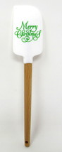 Merry Christmas White Spatula Silicone Green Wood Handle 8 3/4&quot; Kitchen ScraperC - £7.43 GBP