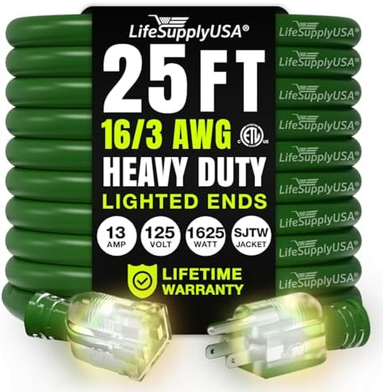 25 Ft Power Extension Cord Outdoor &amp; Indoor Heavy Duty 16 Gauge/3 Prong ... - $54.44