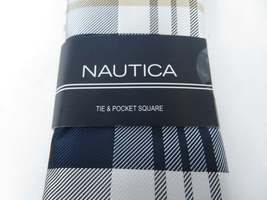 Men's  Nautica Tie and Hankie Set Woven Silky Feel #Nautica-6 Beige Blue image 3