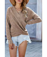 Khaki Wrap V Neck Waffle Sweater - $52.03