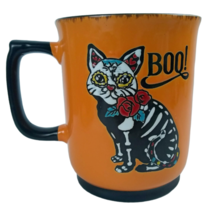 HALLOWEEN Cat Boo Chandler Day Of The Dead Mug Skull Bones Cup Roses Hearts 18oz - £15.98 GBP