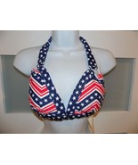 Catalina Red/White &amp; Blue Halter Bikini Top USA Flag Padded Size M (8/10... - $419.30 MXN
