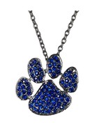 Pet Lover Paw Print Necklace  Rhinestone Statement Pendent Silver Plated... - $18.99