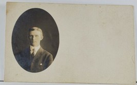 RPPC Handsome Young Gentleman Cameo Masked Oval Style Portrait Photo Postcard Q8 - £5.22 GBP