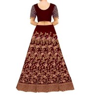 Women&#39;s Velvet Semi Stitched Lehenga Choli Grey Free Size Indian Wao - $73.76