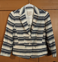 Ann Taylor Loft Womens Sz 2P Blue White Striped Linen Blend Blazer Jacke... - £15.20 GBP