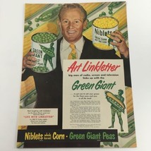 1950 Niblets Whole Kernel Corn Green Giant Peas Art Linkletter Vintage Print Ad - £6.79 GBP