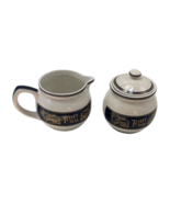 Tetley Tea Lot 2 Cream and Sugar Bowl White Blue Gold Ceramic 1980s - $44.49