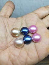 6 Pcs Celebes Mabe Half Pearl South Sea Loose Beads blue,pink &amp; gold 14-15mm_p26 - £33.55 GBP