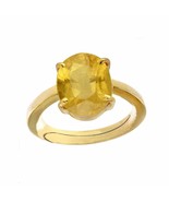 Natural Certified 7 Ct Yellow Sapphire Handmade 14 k Gold Plated Ring Fo... - $147.73