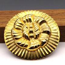 Large Floral Medallion Brooch, Gold Tone Fluted Flower Blossom Lapel Pin - £25.10 GBP