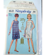 Vintage Simplicity 6531 Misses Size 10 Jiffy Dress 1966 Cut Sewing Pattern - £3.85 GBP