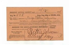 Selma Alabama Registry Return Receipt 1901 Post Office Department - $11.88
