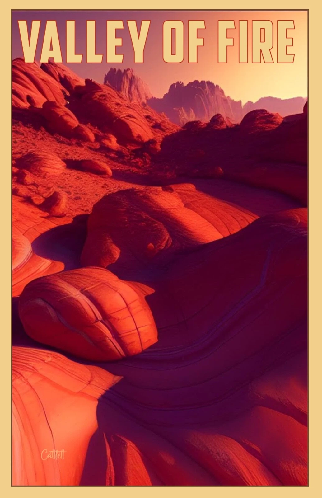 Valley of Fire State Park in Nevada Art Travel Poster (11x17 Signed) A+ - $31.74