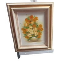 Vtg Oil On Canvas 12&quot; x 16&quot; Wood Framed Painting Flowers Signed K Bussy - £16.86 GBP