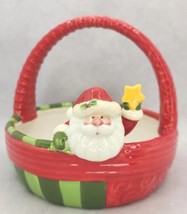 Vtg Fitz &amp; Floyd Holiday Folk Santa Basket W. Handle Christmas Candy Snack Dish - £14.93 GBP