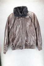 Raffaelo Golden Collection VTG Leather Jacket Brown Plush Lining Sz 40 L - £62.58 GBP