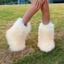 Women&#39;s Winter Snow Boots Outdoor Luxury Furry Faux Fox Fur New Fashion Boots Wo - £54.18 GBP