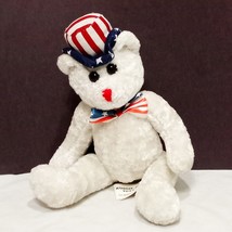 Teddy Bear Patriotic Tie Hat Plush 7&quot; 2019 Stuffed Animal Kuddle Me Toys White - £13.15 GBP
