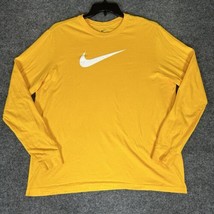 Nike Tee T-Shirt Mens XL Yellow Pullover Long Sleeve Swoosh Logo Crewnec... - £13.14 GBP