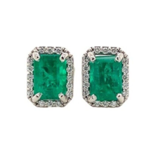 Platinum 1.28cttw Fine Genuine Natural Emerald and Diamond Stud Earrings #J6995 - €1.847,61 EUR