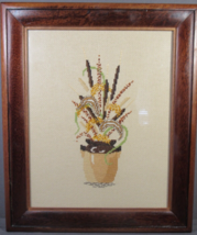 Vintage Needlepoint &quot;Jug With Cattails&quot; In 8 X 10&quot; Wood Frame Glass Front Easel - £15.85 GBP