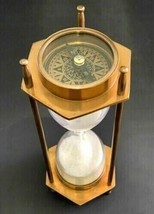 Nautical Brass Decor Sand Timer Antique Maritime Hourglass with Compass ... - $40.97