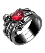 Gothic Skull Engagement Ring For Women Red Heart Sapphire Rose Flower Sk... - £108.29 GBP