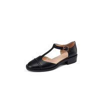 Kanseet Genuine Leather Shoes Beige Black Round Toe Women Sandals Summer New T B - £77.90 GBP