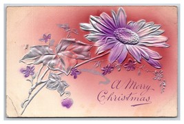 Poinsettia Blossom Merry Chirstmas Airbrushed Foiled Embossed DB Postcard J18 - £3.92 GBP