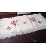 Jin Liu tablecloth poinsettas  and candles cutwork border w/ waves,SQ 33... - $26.73