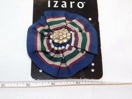 Izaro Hair Accessory Hair Clip Round Gold Tone Clear Stones Navy Grey Green NOS - £10.12 GBP