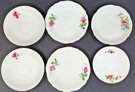 Saucers White With Pink Florals set Of 6 Japan 4 1/4&quot; to 5 1/4&quot; Vintage - $11.99
